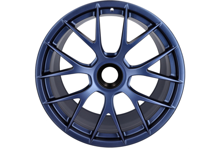 20' 718 Cayman GT4 RS magnesium forged wheel set, in Indigo Blue. Original Porsche - 98204460306, 98204460316