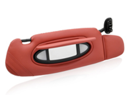 Sun visor, Leather, Right, in Boxster Red. Porsche 996 C2 / C4 - 99673198100M31, 99673198100