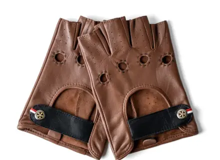Classic fingerless leather driving gloves Cognac. Short Shifters - 6013933721786, 6013931544547, 6013931089017