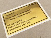 Tyre pressure decal. Porsche 912E (1976 – 1977) USA - 92300650600