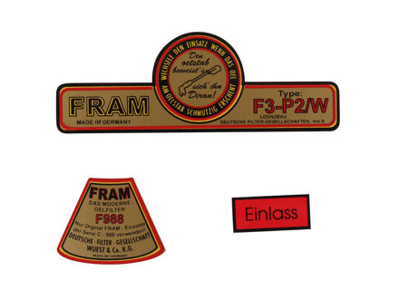 Fram oil filter decal set. Porsche 356 / 356A / 356B / 356C - 54607827, 54607800 - 1601503510