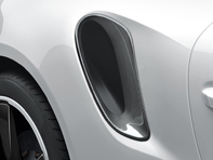 Air intakes in rear side section in carbon. Porsche 991.2 Turbo / S - 99104480410, 99104480074, 99104480410, 991504371001E0, 991504372001E0, 99150492501, 99150492501G2X, 99150492601, 99150492601G2X, 99150493500A3G, 99150493600A3G