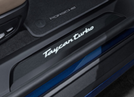 Side Sills Trims brushed aluminium in black with logo, illuminated. Porsche Taycan 2020>> - 9J1073801A, 9J1073801B, 9J1073801C