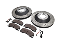 Front brake pads and brake disc package. Porsche Cayman 981 GT4 - 98135140581, 98135140681, 99135194784, 99160918180, 9GT615301N, 9GT615302N