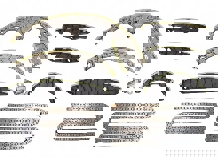 带导轨的正时链条套件。保时捷 958 Cayenne / 95B Macan / 970 Panamera - 95810506500, 95810506600, 95810506700, 95810506900, 95810506800, 95810517000, 958109252, 958105467, 95810546713, 95810546712, 95810546711, 958105507, 95810550723, 95810550721, 95810550720, 95810516911, 95810516910 - 59836Set