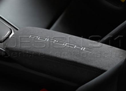 Lid of centre console storage box BLACK ALCANTARA with PORSCHE LOGO. Porsche 991.2 / 982 - 9P1857151E2W0, 9P1857151D2W0