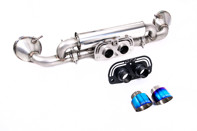 Milltek sports exhaust rear silencer with burnt titanium gt-100 tailpipe trims. Porsche 992.1 GT3 Milltek sports exhaust rear silencer with burnt titanium gt-100 tailpipe trims. Porsche 992.1 GT3