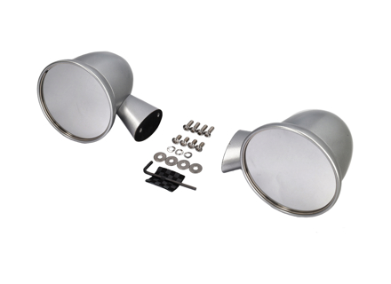 Aluminium-Kugelspiegel, in Satinsilber. Porsche 911 1965-1973 - 91173102010, 91173111600, 90173111101 - BulletPairSilver_1973early