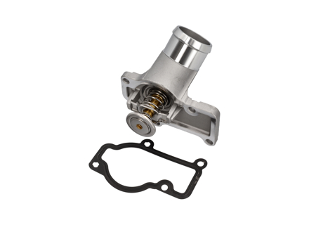 Water thermostat housing with thermostat insert. Porsche 987 Boxster / 987C Cayman / 997 - 99610612153, 99610612155, 99610601359, 99610601361, 99610612552, 99610612553, 99610612554, 99610632650, 99610632651, 99610601360 - URO-016665, V45-99-0002