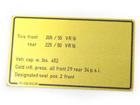 Tyre pressure decal. Porsche 911 Turbo (1976-77) USA - 91100651209 Tyre pressure decal. Porsche 911 Turbo (1976-77) USA - 91100651209