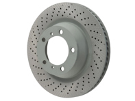 Brake disc rotor Rear, drilled-dimpled monoblock, 330x28mm. Porsche 991 3.4L - 99135240100, 99135240200 - PRL39913, PRR39914