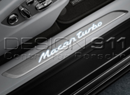 Side Sills Trims in Brushed Aluminium with Logo, Illuminated. Porsche Macan - 95B04480110, 95B04480111, 95B04480112