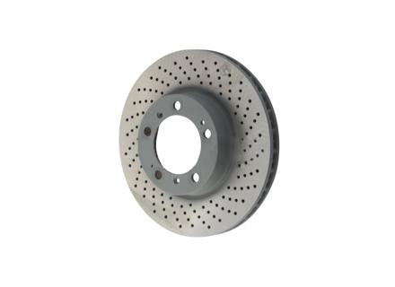 Brake disc rotor Front, drilled monoblock, 318x28mm. Porsche 996 / 997 / 986 / 987 (99635140501 / 99635140601) - 99635140500, 99635140600, 99635140501, 99635140601, 99635140502, 99635140602, 17071, 17072, 92100007, 92099907, 460.1525.20, 460.1526.20 - PFL39965, PFR39966