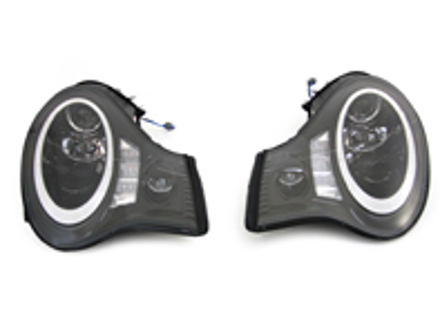 HEADLAMPS LHD (H7 Halogen) W/ DTR Ring + LED Indicator + LED Built-In Projector Foglamp Shiny-Black (PAIR) - 996631065, 996631066