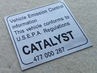 Catalytic Converter decal. Porsche 911 / 924 / 928 / 944 / 968 / Boxster - 477000267 Catalytic Converter decal. Porsche 911 / 924 / 928 / 944 / 968 / Boxster - 477000267