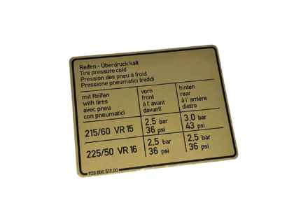 Sticker Tyre Pressure. Porsche 928 1980-82 - 92800651900
