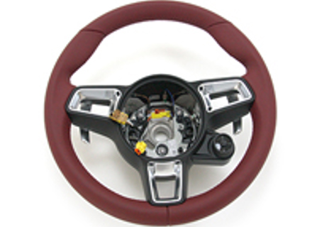 Steering wheel, leather in Bordeaux red. Porsche 982 Boxster / 982C Cayman / 991.2 - 9P1419091FFOG6, 9P1419091FF
