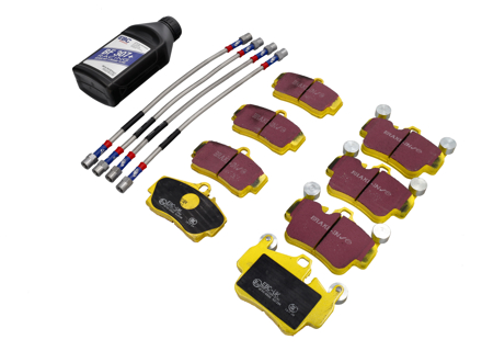 EBC Yellow Brake Pad Kit - Includes Stainless Steel Brake Hoses & 500ml Super Dot 4 Brake Fluid. Porsche 987.2 Cayman S 2010-12 - 99735139305, 99735193907, 98635293910, 98635293911, 99635513901, 99635513903, 99635513904, 98735563700, 98735563701, 98735563702 - PLK1097
