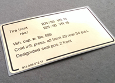 Tyre pressure decal. Porsche 911 (1978 – 1980) USA - 91100651211