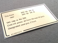 Tyre pressure decal. Porsche 911 (1978 – 1980) USA - 91100651211