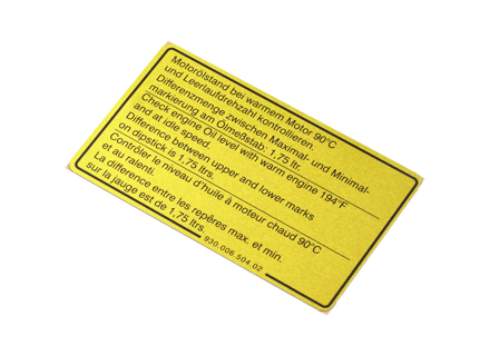 Pegatina Nivel de aceite del motor. Porsche 911 - 93000650402