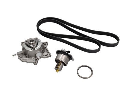 Waterpomp-, riem- en thermostaatset. Porsche 718 Boxster S / GTS 2.5ltr / 718 Cayman S / GTS 2.5ltr - 9A210605002, 9A210605001, 9A210605003, 9A110622603, 9A110622602, 9A712111000, 0PB121110A, 0PB121688, 9A210222500