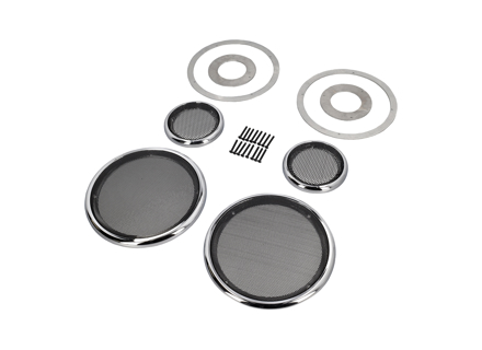 Solid Aluminium speaker trim rings and grills, 165mm woofer. Porsche 911 SC / 964 - 91155545301, 91155545101 - 165mmSpeakerSet_Polished