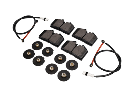 Satz Bremsbeläge, Sensoren und Unterlegscheiben für die HINTEN Bremsen. Porsche 928 S4 / 928 GTS Brembo - 92861236301, 92861236302, 99635208600, 96435209600, 96435209601, 99635208601, 99635208602, 95135193901, 95135193904, 96435193902, 96435193903, 96435193905