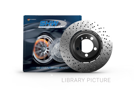 Brake disc rotor Front, drilled monoblock, 350x33mm. Porsche 996 GT3 Cup - 9963514099J, 9963514109J - PFL31909, PFR32009
