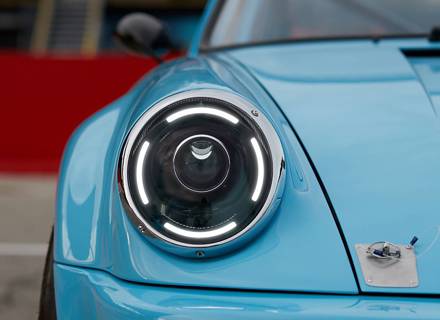 LED headlamp set with gloss black reflector bowl RHD. Porsche 911 / 964 - 91163111202, 91163102300, 91163111200