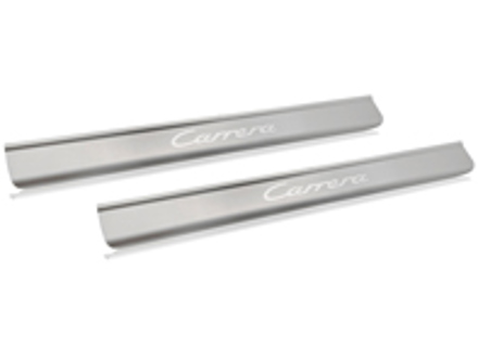 Door sill trim with Carrera lettering, stainless steel. Porsche 996 C2 / C4 - 99655198401, 99655198491, 996551984GT2, 99655198403