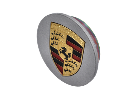 Wieldop met gekleurd Porsche embleem. Porsche 924 / 944 / 964 / 968 / 993 / 996 - 92836103206TTP, 92836103206, 92836103211, 92836103211TPP
