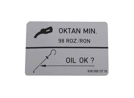 Sticker Fuel 98 Octane Rating. Porsche 964 Carrera RS / 968 Unleaded Fuel - 92800611719