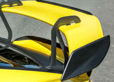 Rear wing end plates and mini Gurney flap kit for OEM wing in Dry Carbon Fibre. Porsche 718 Cayman GT4 RS - 9GT827767A0K1, 9GT827768A0K1 - SRDRSDCFEPOEM, SRMGFOEM