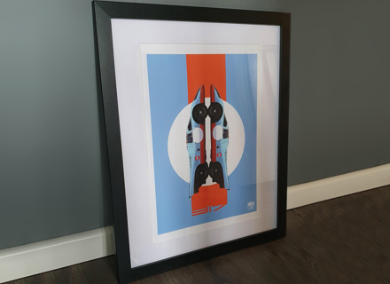 Porsche 917 Gulf Racing poster in Black frame