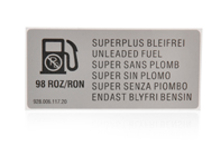 Adhesive label – 98 RON. Porsche 928 GTS / 993 - 92800611720