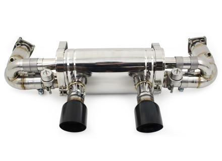 Race Exhaust switchable Porsche 991.2 Carrera with Black Diamond tail pipe finish - DesignTek - 9P1251053A, 9P1251053C - EX-PS991230T-2/101AT