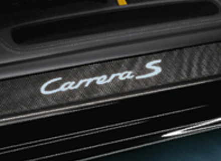 Side Sills Trims in Carbon with Logo, Illuminated. Porsche 997 MKI / 997 MKII - 99755199100, 99755199101, 99755199109, 99755199110, 99755199102, 99755199103, 99755199104, 99755199125, 99755199107, 99755199111, 99755199121, 99755199106