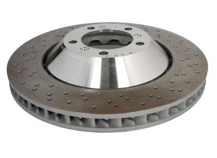 Brake disc rotor Front, Light Weight drilled-dimpled, 380x34mm. Porsche 98SP Boxster Spyder / 981/982 Cayman GT4  (OE 9GT615301N and 9GT615302N) - 98135140581, 98135140580, 98135140681, 98135140680, 9GT615301N, 9GT615302N - PFL41787, PFR41887