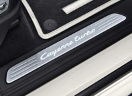 Side Sills Trims in Stainless Steel with Logo, Illuminated. Porsche 958 Cayenne MKIII - 95804480011, 95804480015, 95804480035