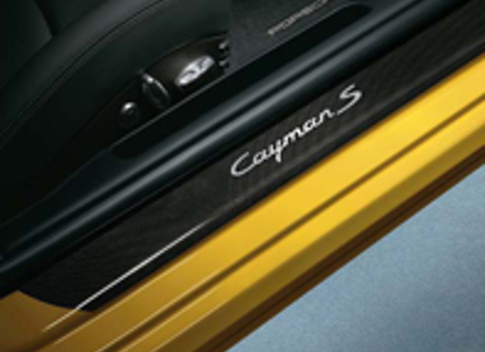 Side Sills Trims in Carbon with Logo. Porsche 987C Cayman - 98755198004, 98755198005, 98755198011, 98704480039, 98704480040