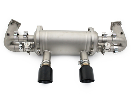 Race Exhaust switchable Porsche 991.2 Carrera in Titanium with Black Diamond tail pipe finish - DesignTek - 9P1251053A, 9P1251053C - TI/EX-PS991230T-2/101AT