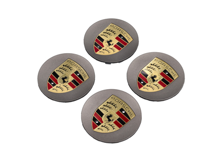 Wheel Caps Platinum silk with Crest for Porsche (Set of 4) - 99104460021, 00004460533, 00004460723