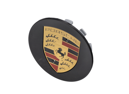 Wheel cap Black with coloured Porsche crest. Porsche 718 / 971 / 991.2 / 992.1 / 9YB - 7L5601151041, 7L5601151