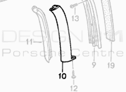 敞篷车引擎盖 (B) 柱密封件，左侧。保时捷 944 - 94156151711, 94156151811, 94156151810, 94156151710